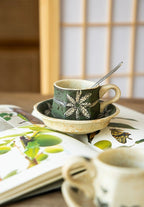 Hasami-Yaki Ceramic Hand-Painted Floral and Leaf Pattern Coffee Cup