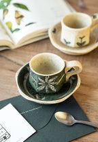 Hasami-Yaki Ceramic Hand-Painted Floral and Leaf Pattern Coffee Cup