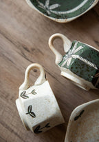Hasami-Yaki Ceramic Hand-Painted Floral and Leaf Pattern Coffee Cup