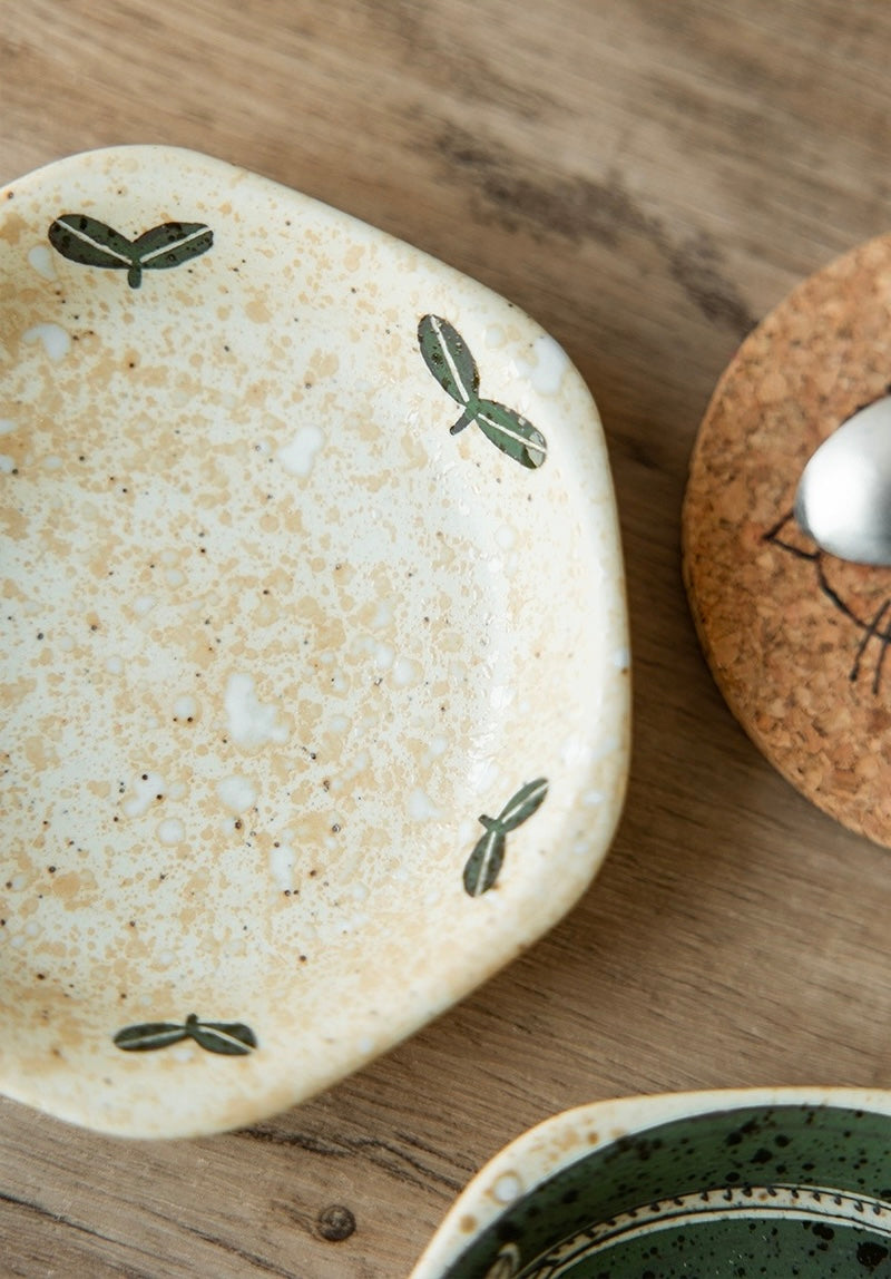 Hasami-Yaki Ceramic Hand-Painted Floral and Leaf Pattern Coffee Cup