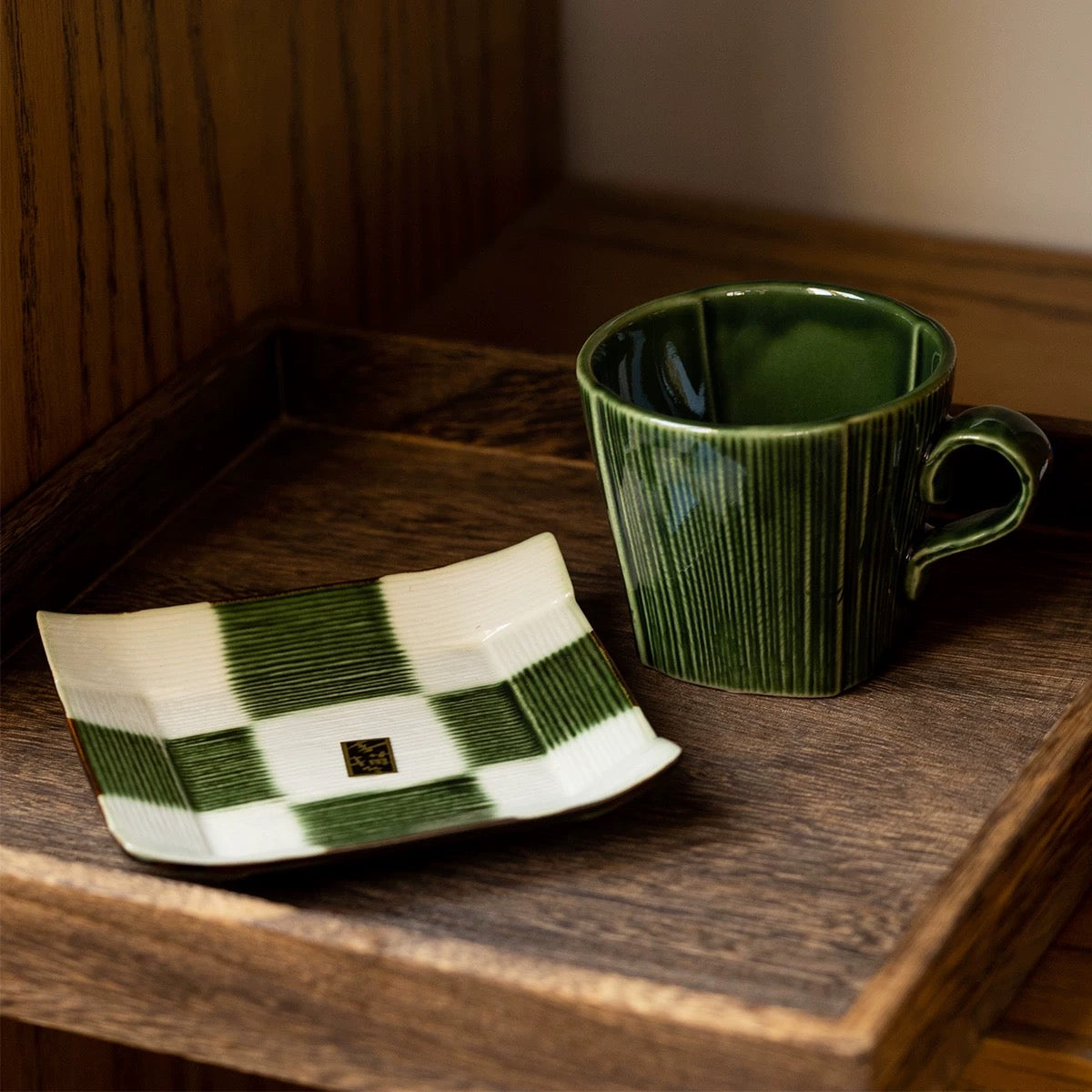 Seto Ware Woven Green Glaze Coffee Cup