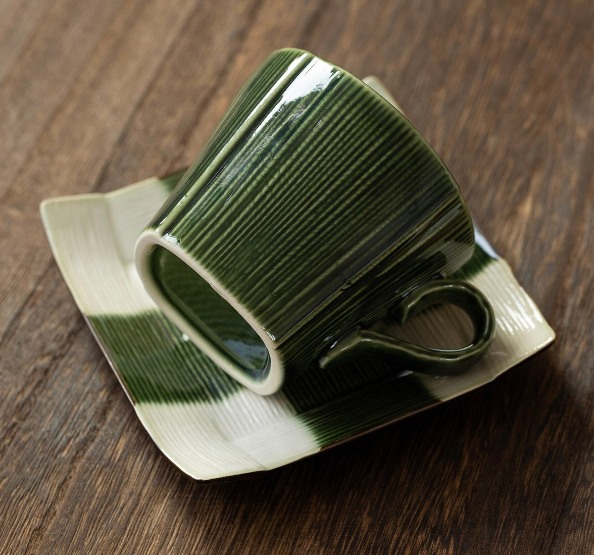 Seto Ware Woven Green Glaze Coffee Cup