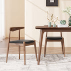 Retro Dining Chairs Set of 2 – Black Faux Leather & Walnut Rubberwood Frame with Ergonomic Contoured Back