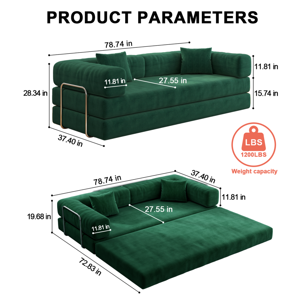 78.8" Modular Sectional Sofa, Convertible Pudding Block Sofa Bed for Living Room