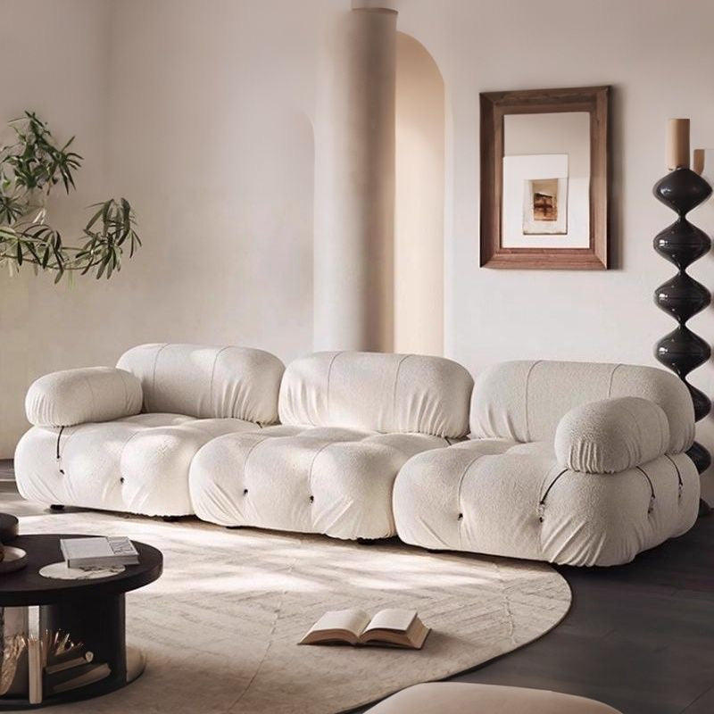 Wabi-sabi style light luxury solid wood and fabric sofa