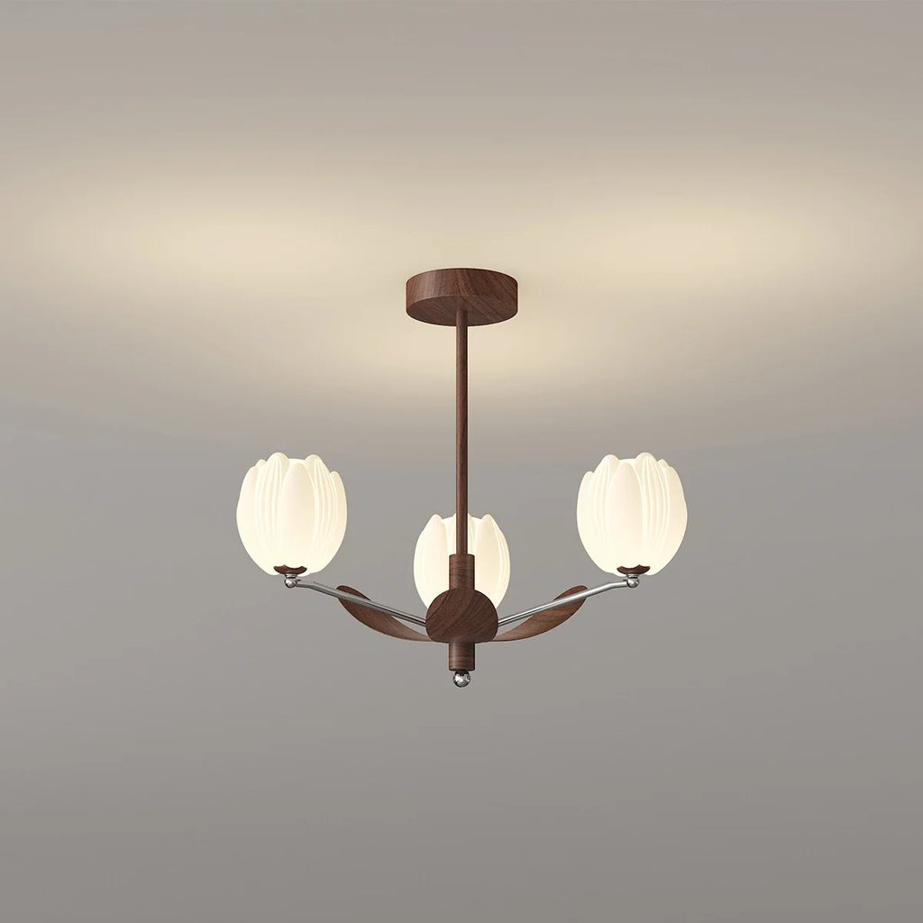 Retro Walnut Color Flower Chandelier for Living Room