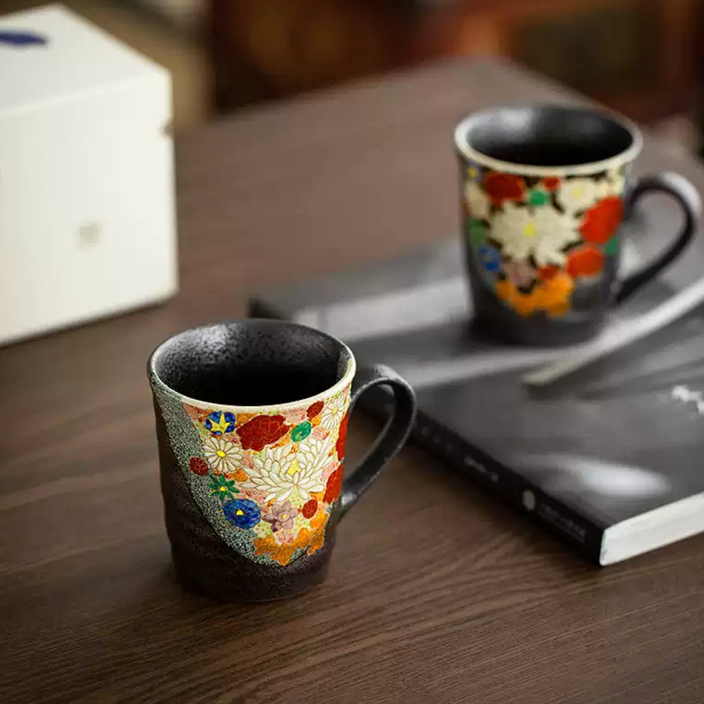 Kutani Ware Handcrafted Golden Floral Couple Mug Set – Wedding Gift