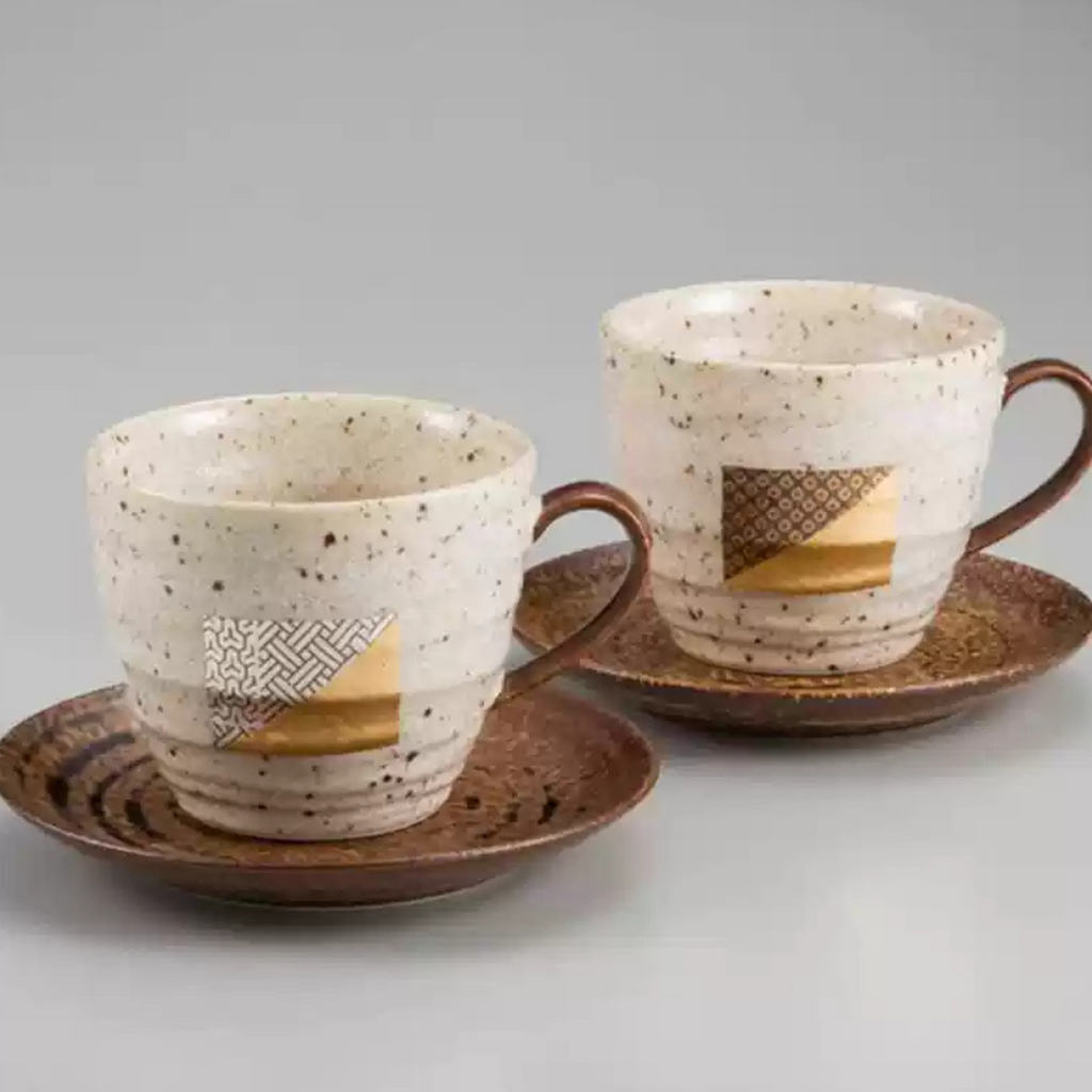 Hakuichi Handcrafted Vintage Ceramic Gold Leaf Autumn Reflection Mug Set