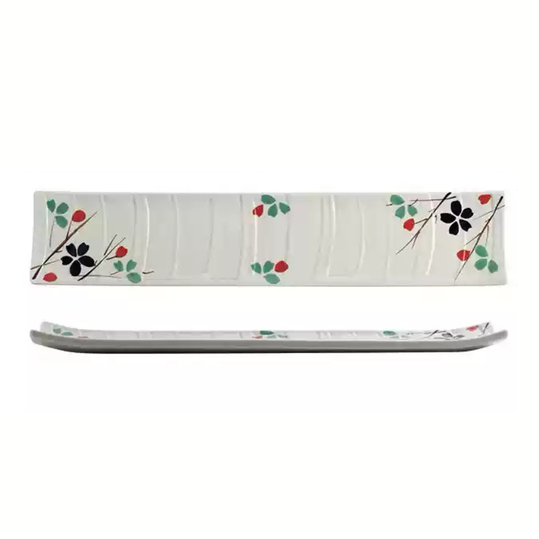 Fukutora Ware Hand-Painted Checkered Long Sushi Plate