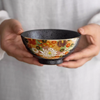 Kutani Ware Golden Floral Sea Rice Bowl Set