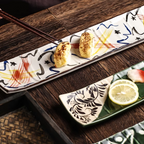 Fukutora Ware Hand-Painted Checkered Long Sushi Plate