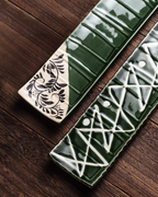 Fukutora Ware Hand-Painted Checkered Long Sushi Plate