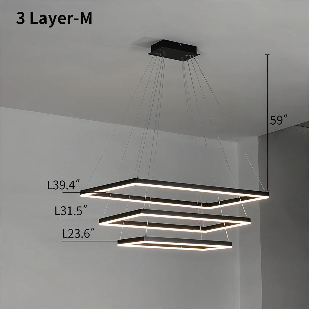 Modern Black Tiered Rectangular Chandelier