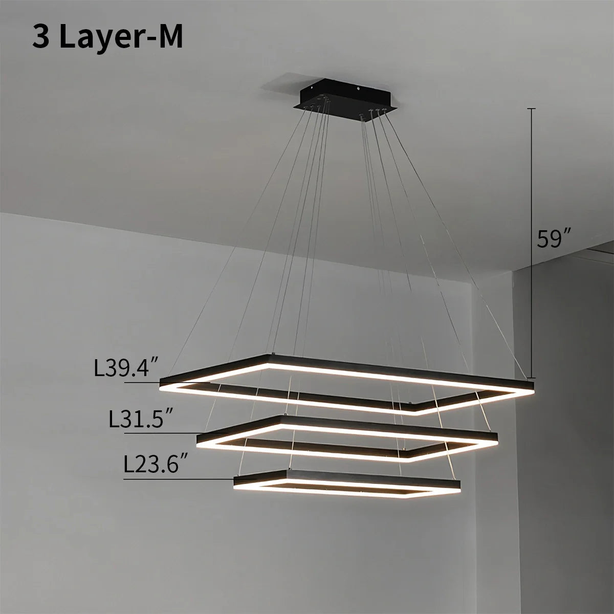 Modern Black Tiered Rectangular Chandelier