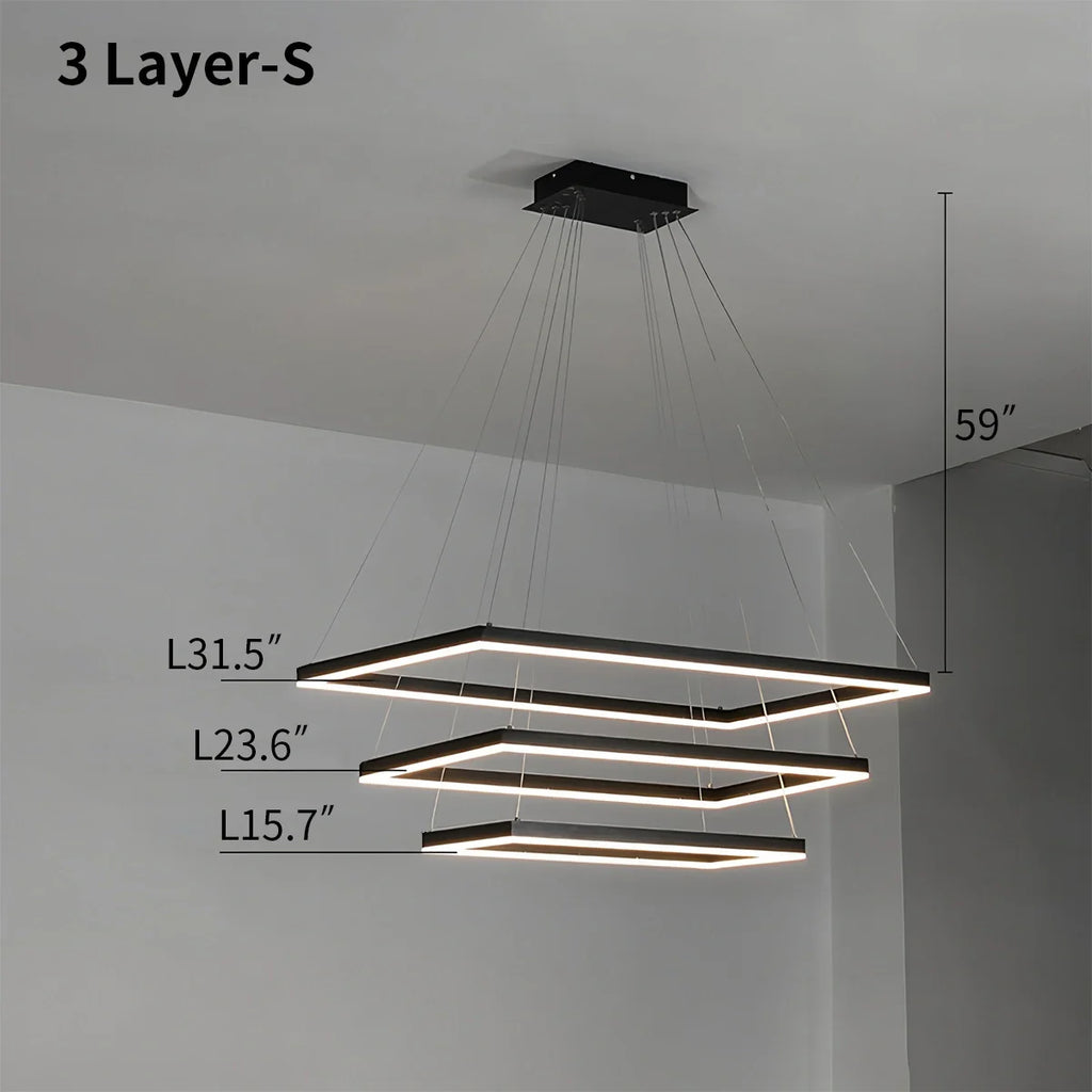 Modern Black Tiered Rectangular Chandelier