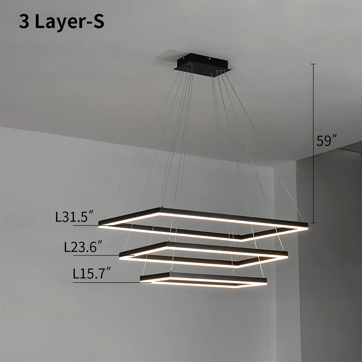 Modern Black Tiered Rectangular Chandelier
