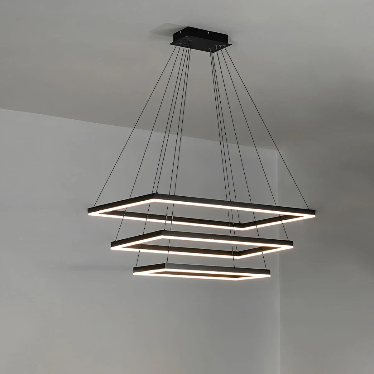 Modern Black Tiered Rectangular Chandelier