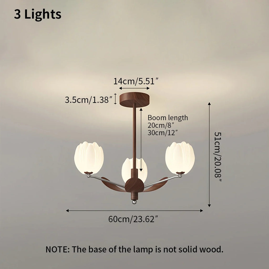 Retro Walnut Color Flower Chandelier for Living Room