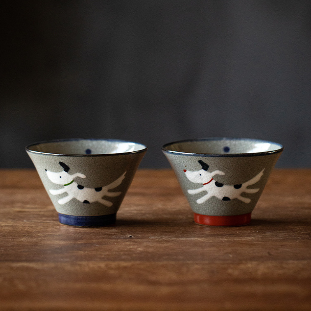 Shoho Kiln Adorable Puppy Cone-Shaped Bowl