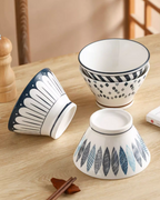 Yashin Underglaze Vintage Cone-Shaped Bowl Set