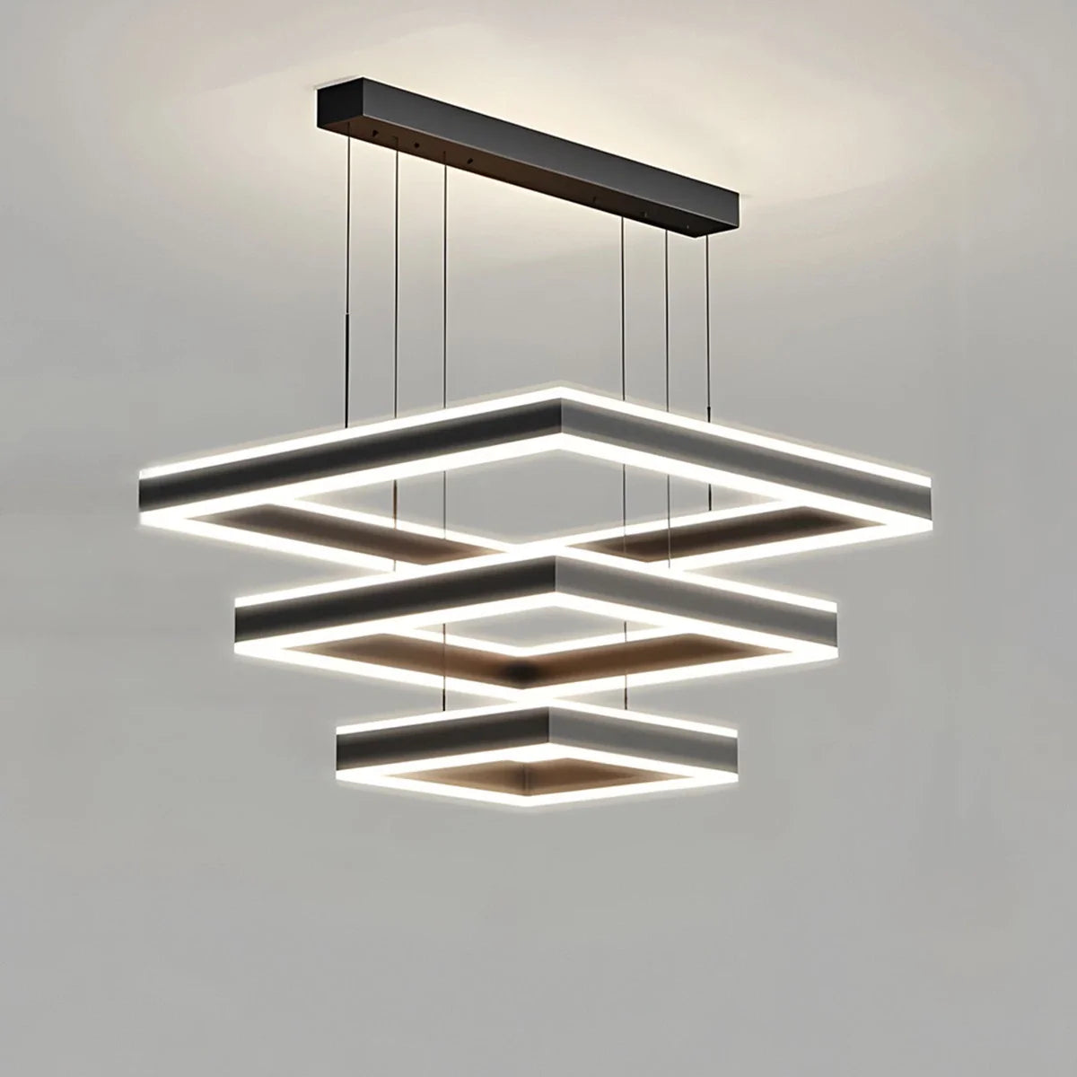 Tiered Black Square Pendant Lamp for Living Room
