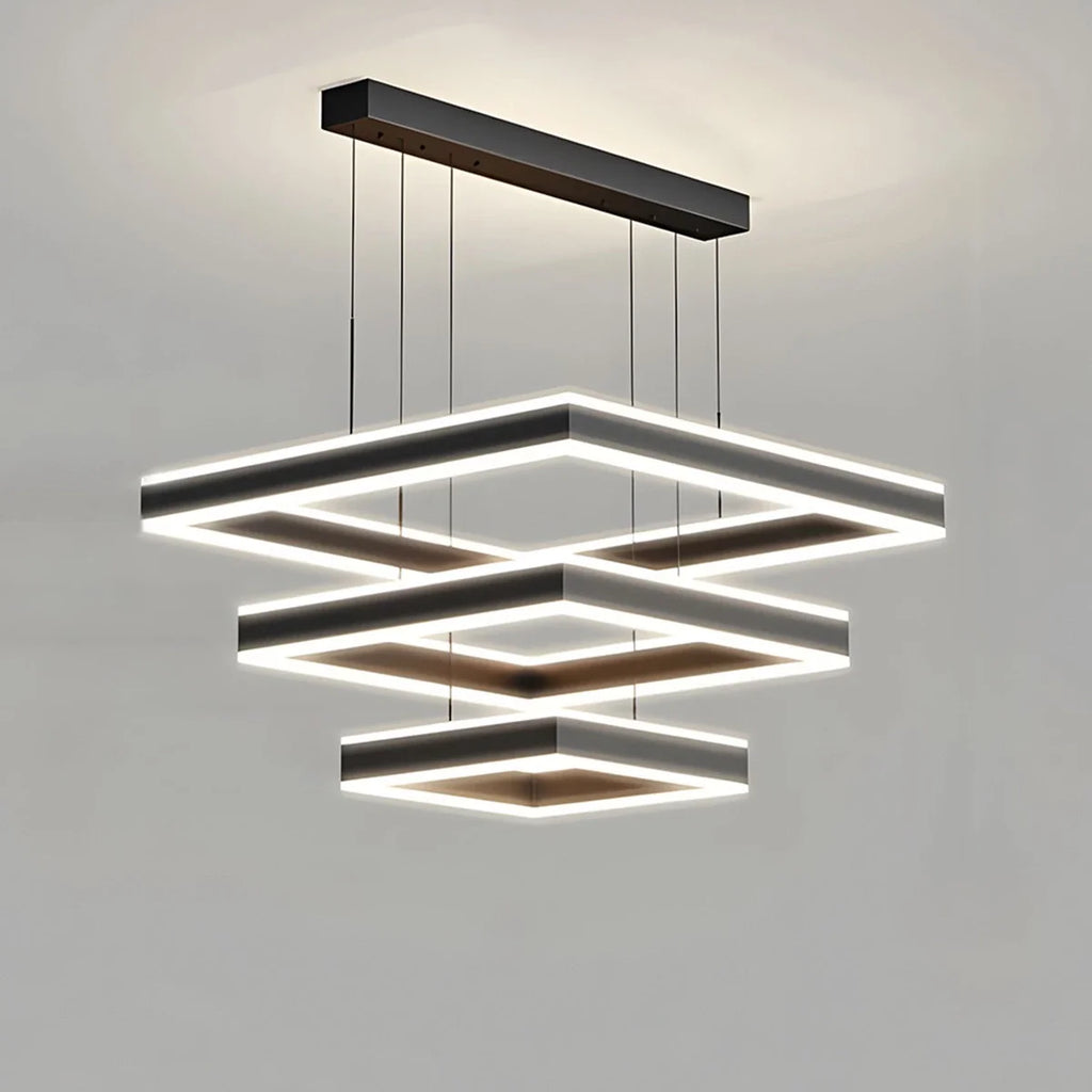 Tiered Black Square Pendant Lamp for Living Room