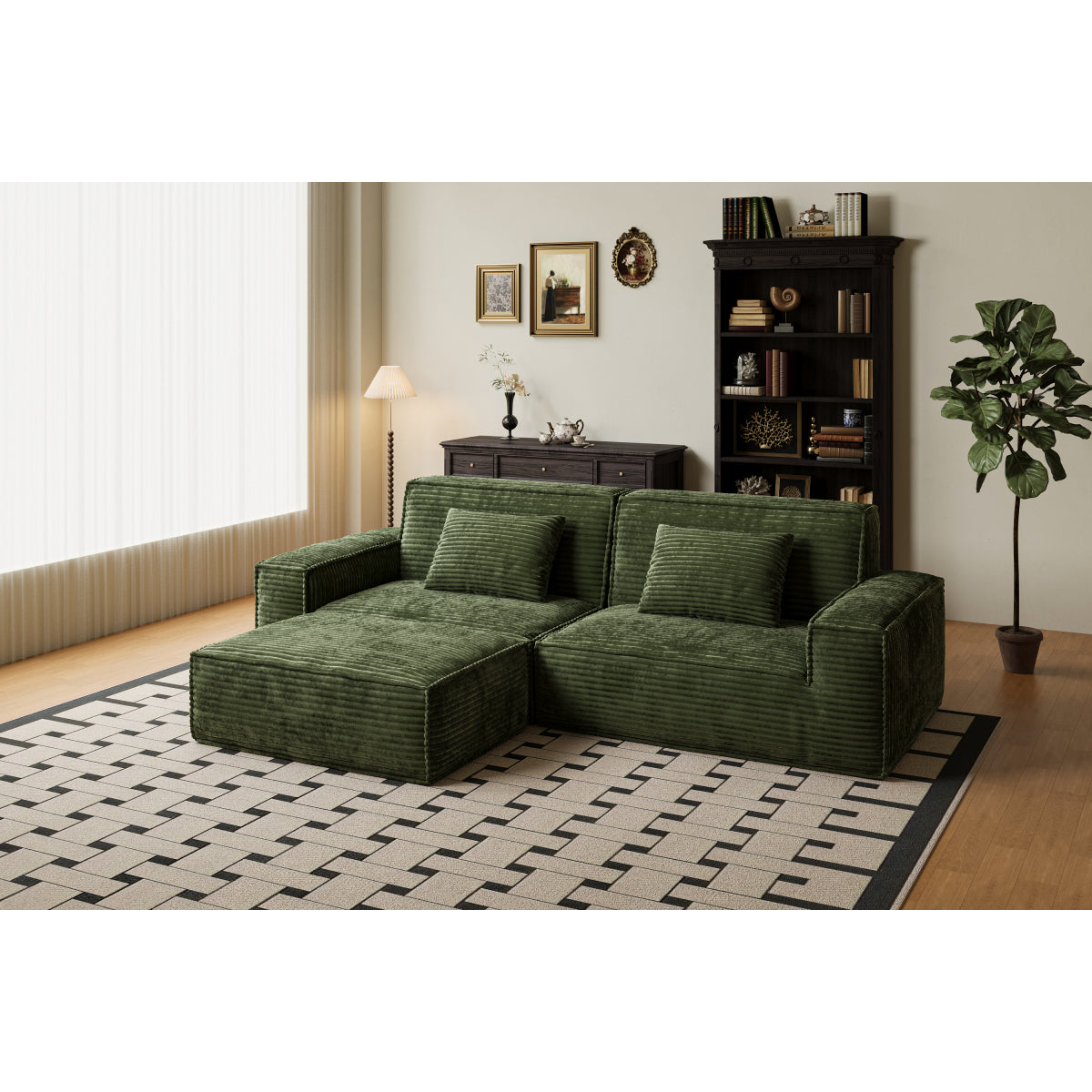 106.3in Compressed sofa with large stripes, modern style, comfortable home style, vacuum compression, full sponge, high rebound-Straight row with foot