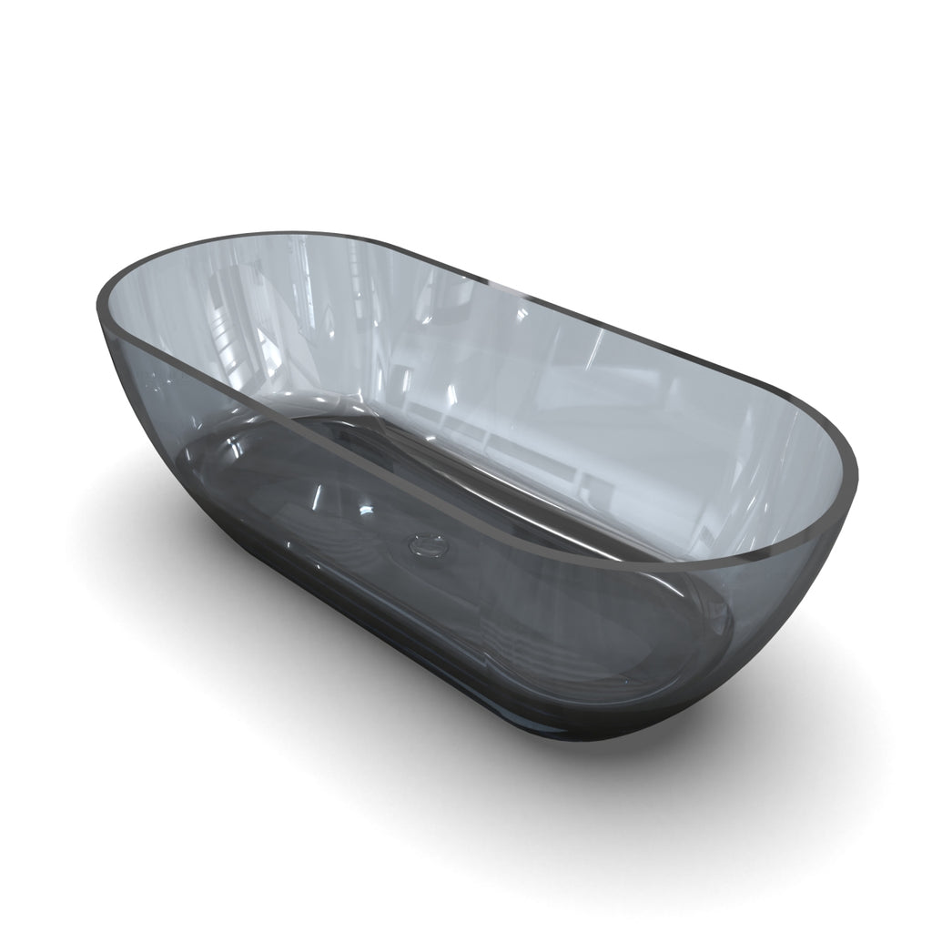 69 Inch Oval Freestanding Soaking Tub | Translucent Grey Blue Resin Stone| Deep Bath