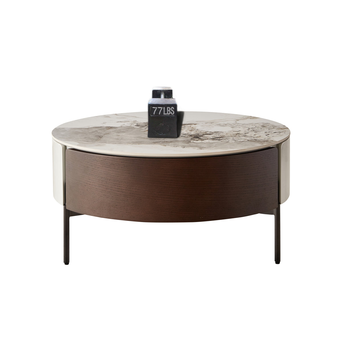 Round Coffee Table with Drawer Ceramic Pattern