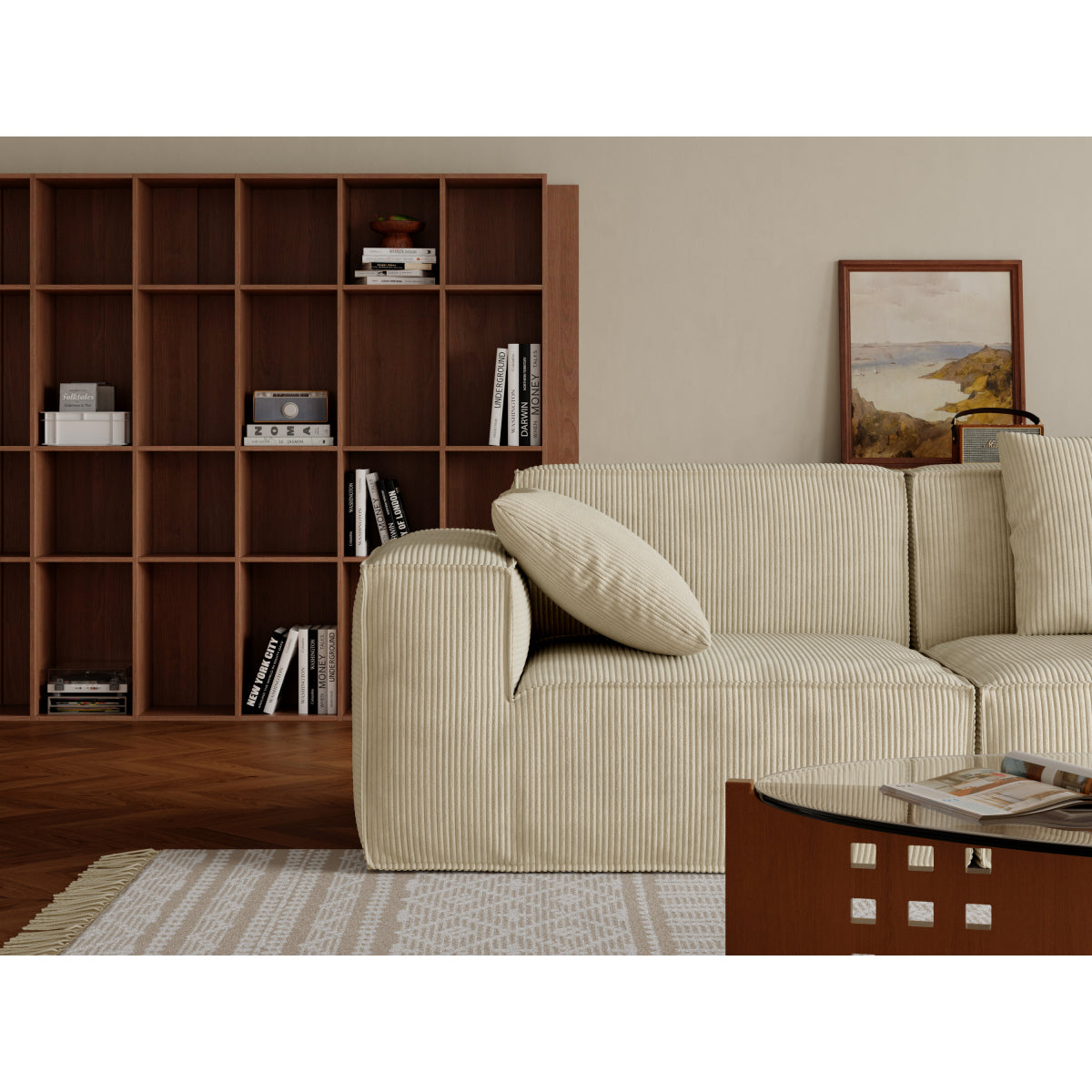 118-inch modular sofa can be converted into an oversized sofa bed  Free conversion sofa set flexible configuration, soft corduroy cloud velvet fabric