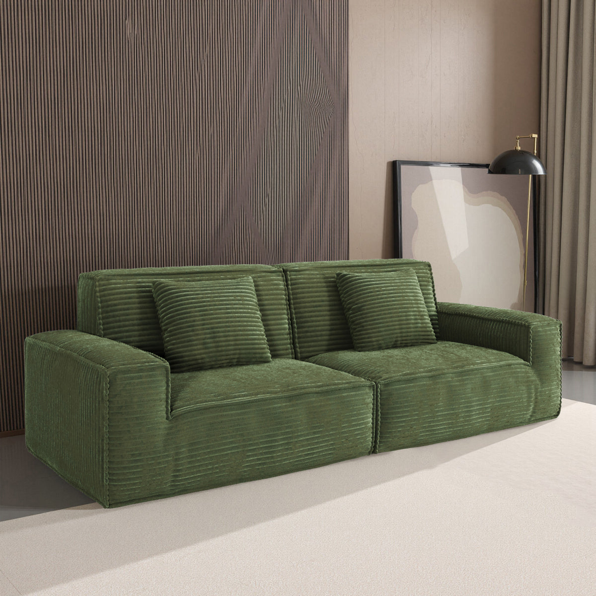 106.3" Large Striped Fabric Sofa, Vacuum Compressed