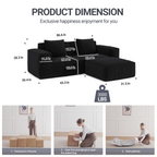 Modular Convertible Oversized Chaise Longue Sofa- Soft Corduroy Velvet, Flexible Setup