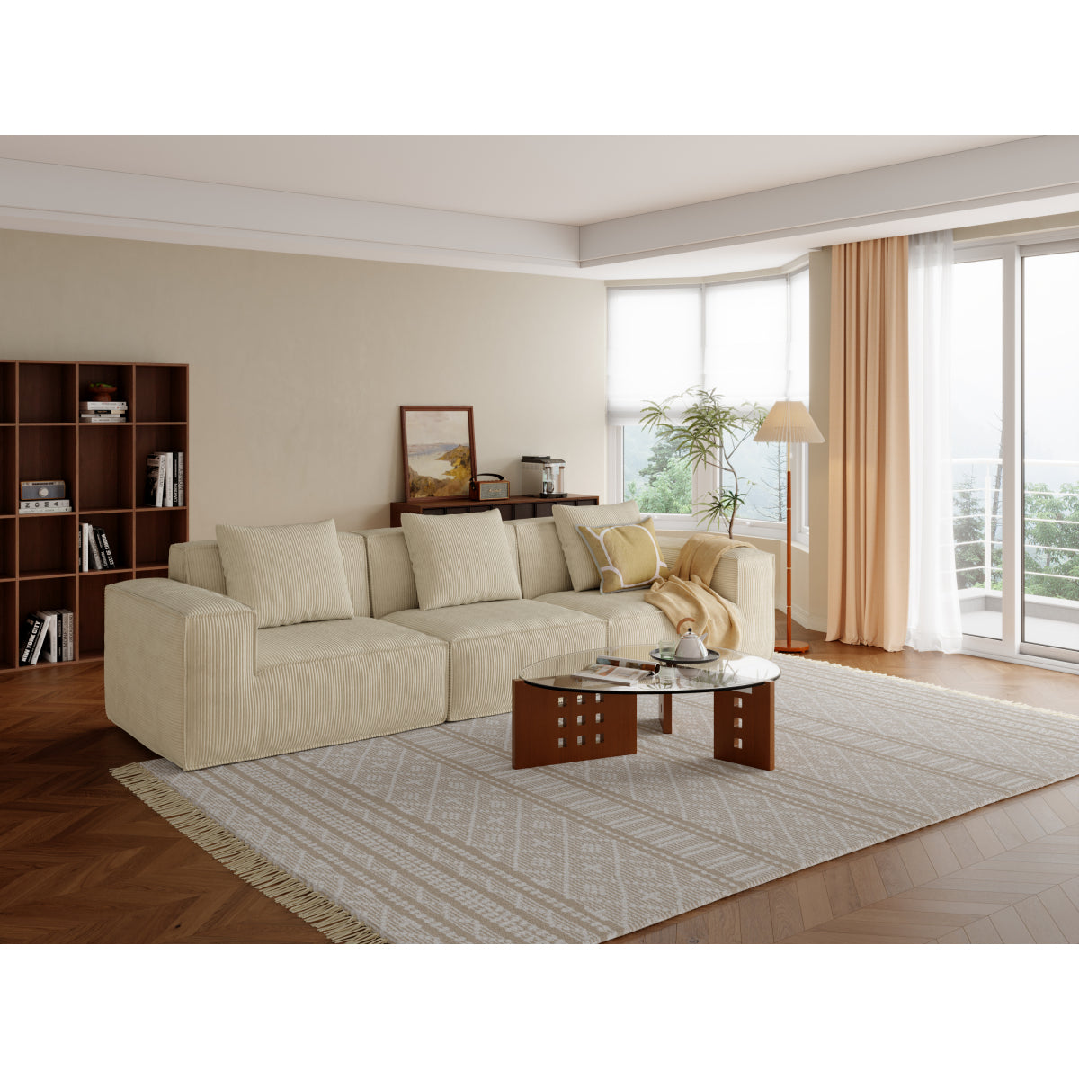 118-inch modular sofa can be converted into an oversized sofa bed  Free conversion sofa set flexible configuration, soft corduroy cloud velvet fabric