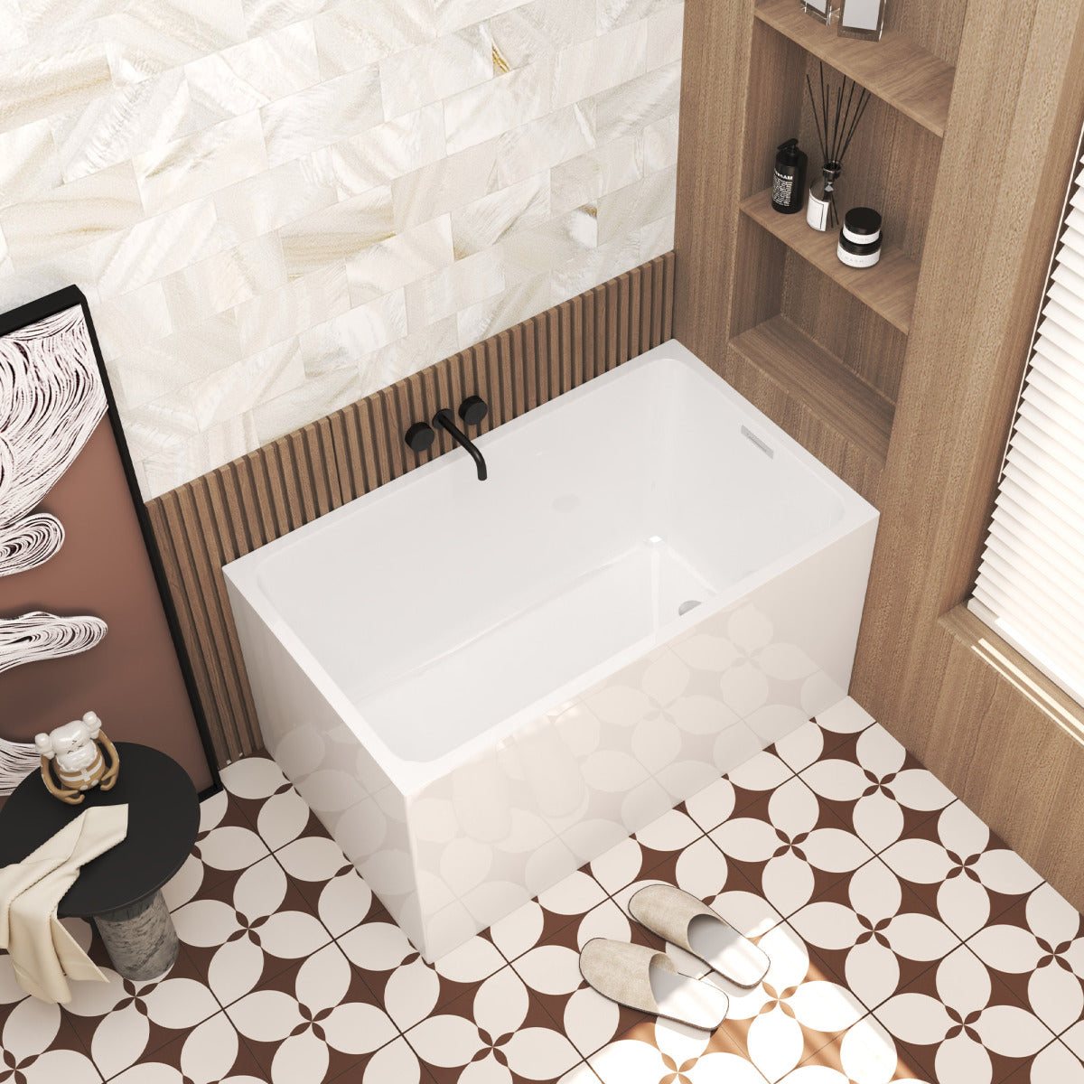 47" Acrylic Freestanding Bathtub ,Spacious rectangle Shape, Gloss White Finish, Chrome Overflow & Pop-Up Drain CUPC Certificate