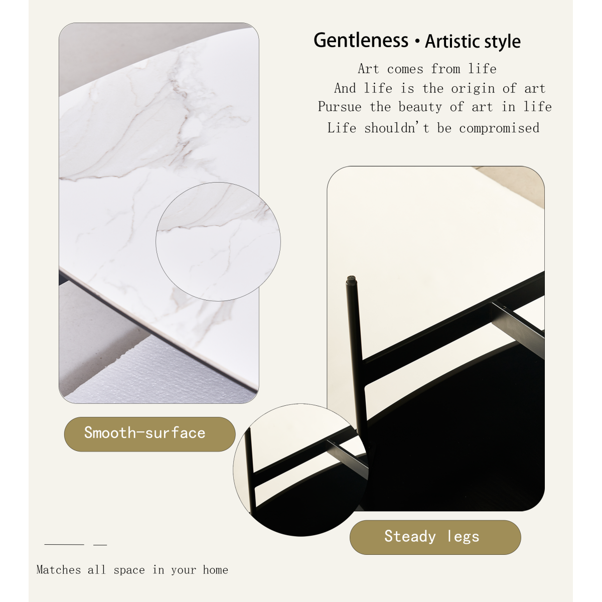 Modern Rock Beam Ceramic Coffee Table for Living Room