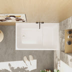 43" Acrylic Freestanding Bathtub with seat: Spacious rectangle Shape, Gloss White Finish, Chrome Overflow & Pop-Up Drain