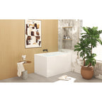 43" Acrylic Freestanding Bathtub with seat: Spacious rectangle Shape, Gloss White Finish, Chrome Overflow & Pop-Up Drain