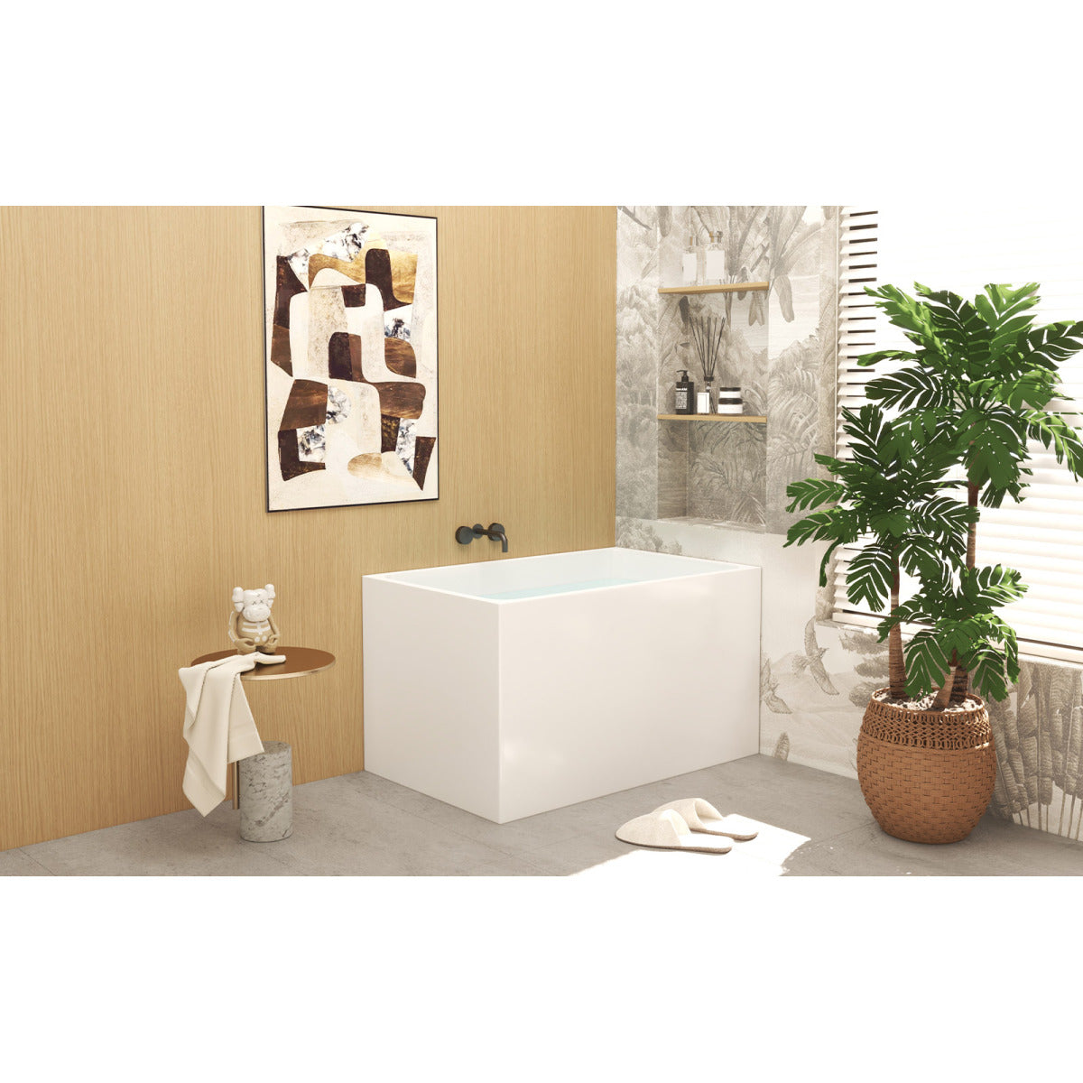 43" Acrylic Freestanding Bathtub with seat: Spacious rectangle Shape, Gloss White Finish, Chrome Overflow & Pop-Up Drain