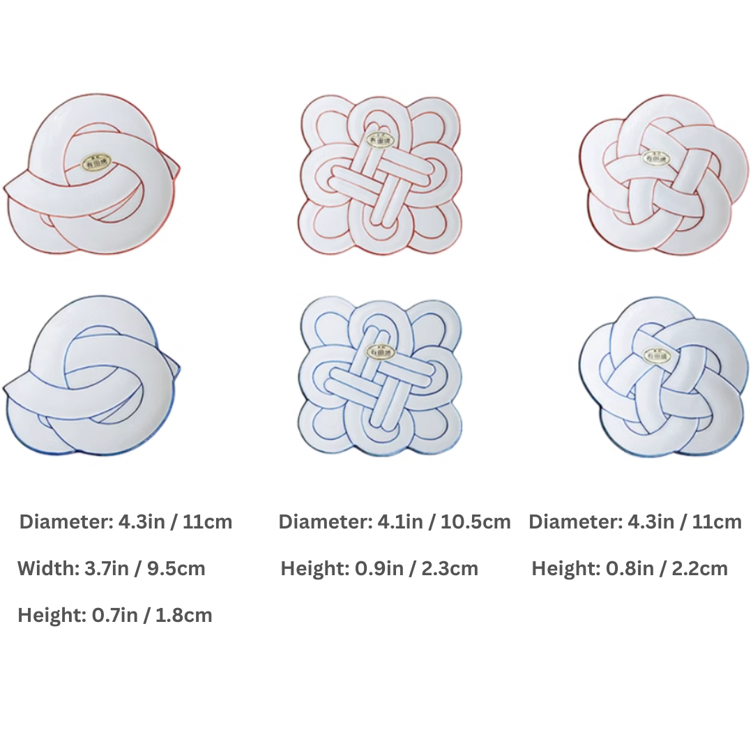 Arita Ware Hand-Painted Auspicious Knot Plate Gift Set