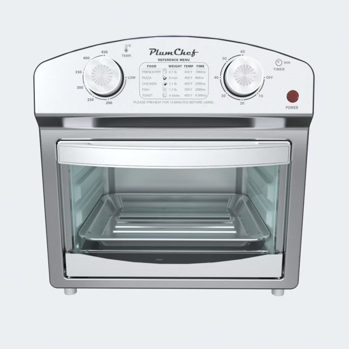 12.5 Quart 7-in-1 Stainless Steel Convection Toaster Oven 1500W 5 Pre-Set Menus Silver