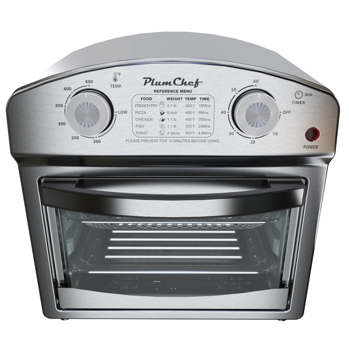 12.5 Quart 7-in-1 Stainless Steel Convection Toaster Oven 1500W 5 Pre-Set Menus Silver