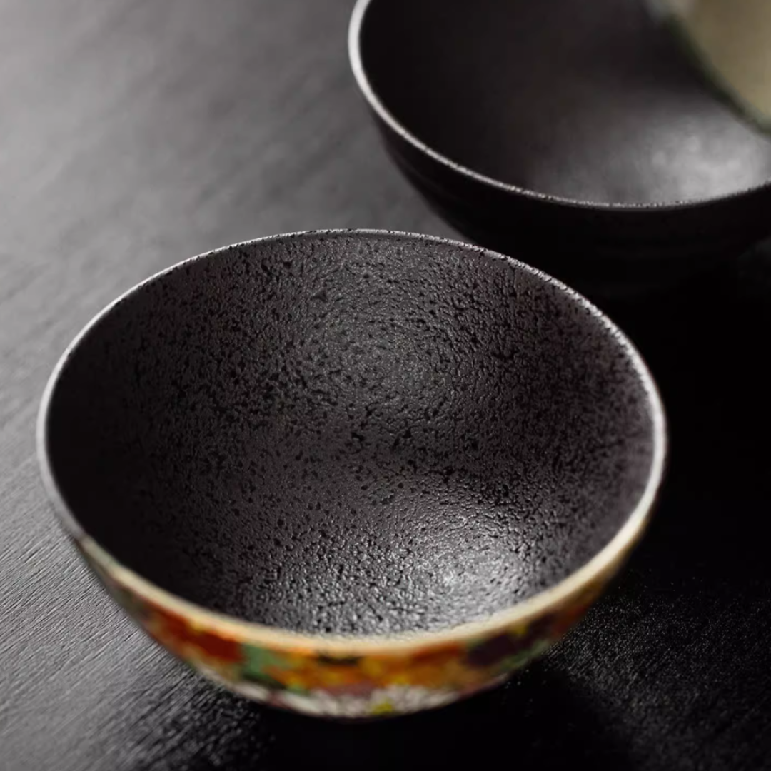Kutani Ware Golden Floral Sea Rice Bowl Set