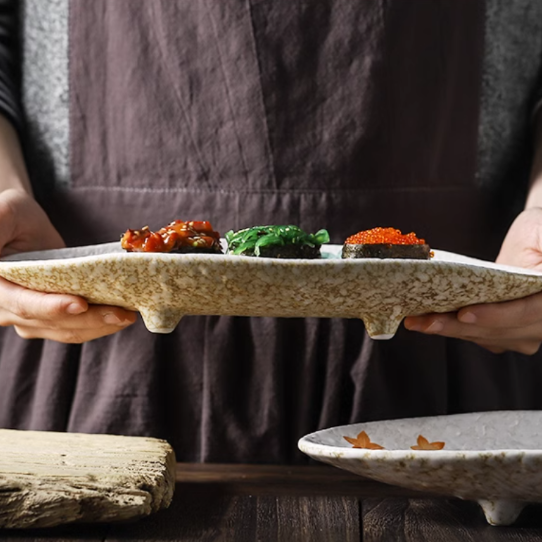 Fukutora Ware Hand-Painted Maple Leaf Sushi Plate