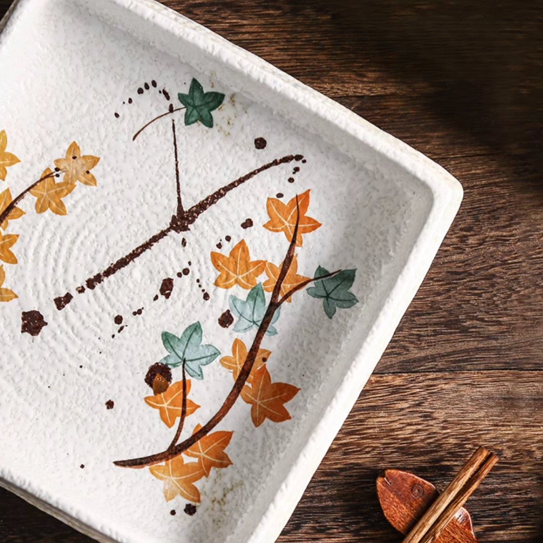 Fukutora Ware Hand-Painted Maple Leaf Plate