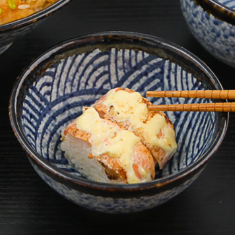 Mino Ware Wave Pattern Retro Underglaze Bowl and Plate Set