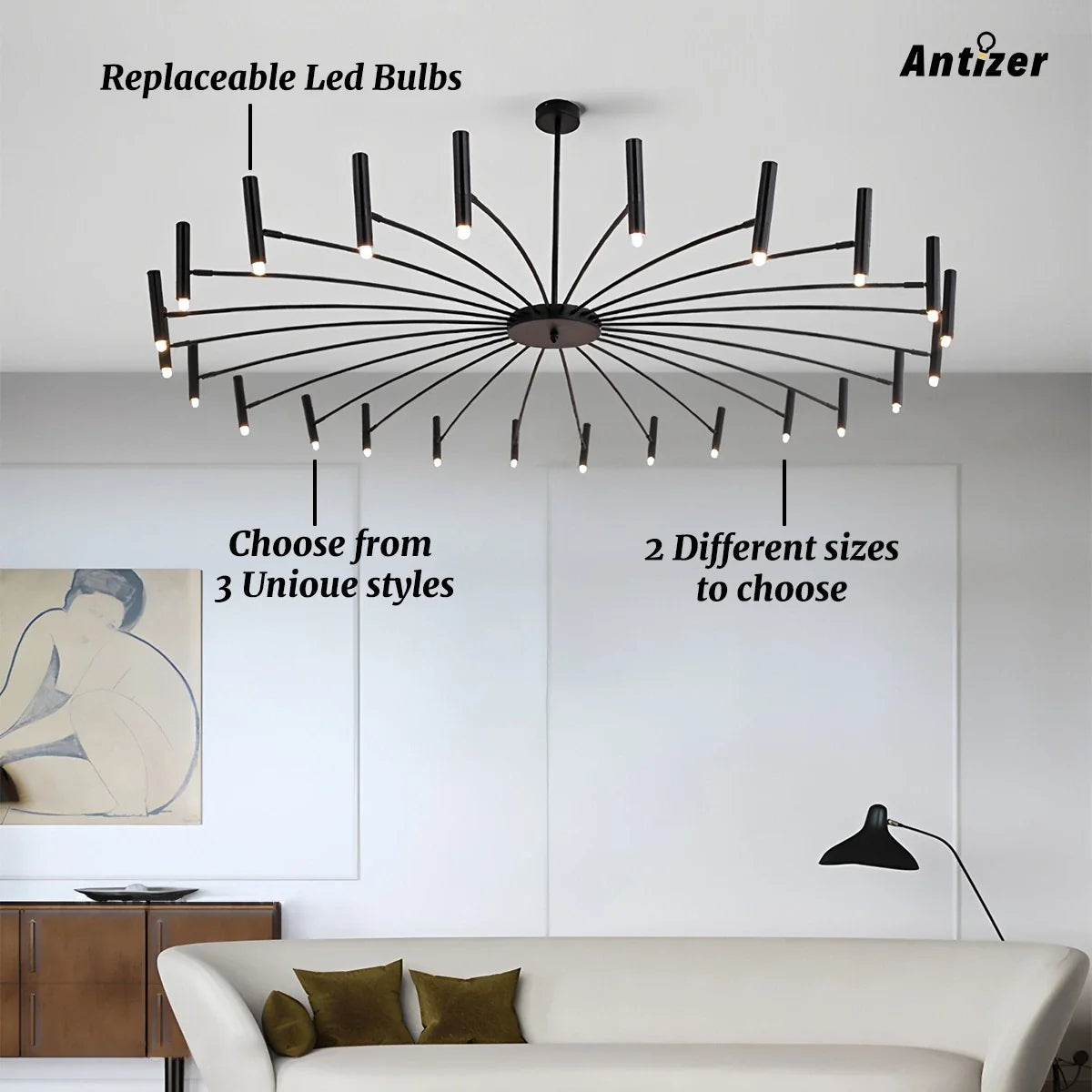 Modern Adjustable Candelabra Chandelier for Living Room