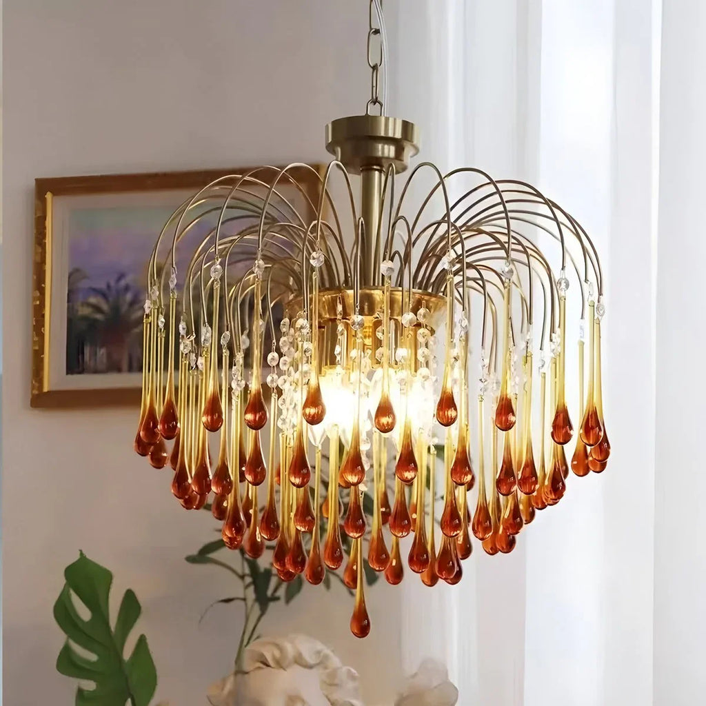 French Retro Water Drop Glass Chandelier