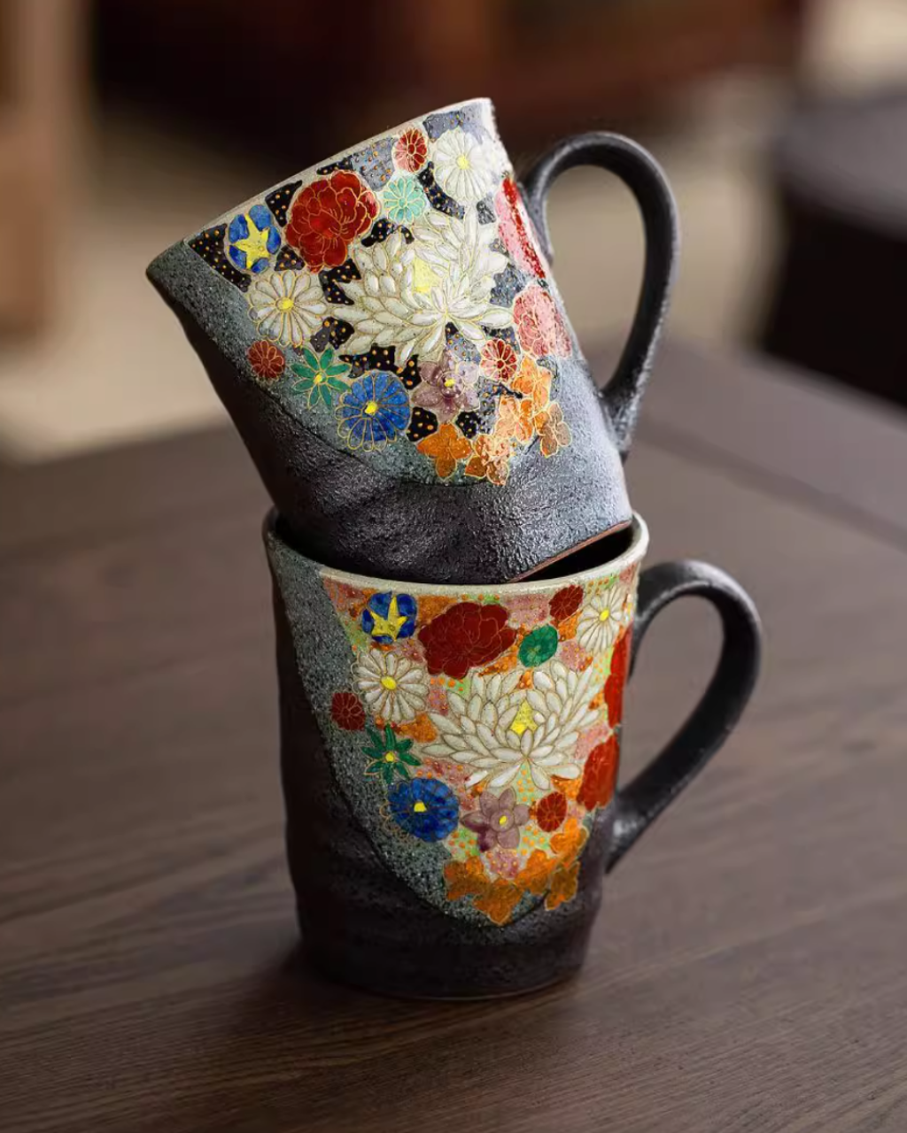 Kutani Ware Handcrafted Golden Floral Couple Mug Set – Wedding Gift