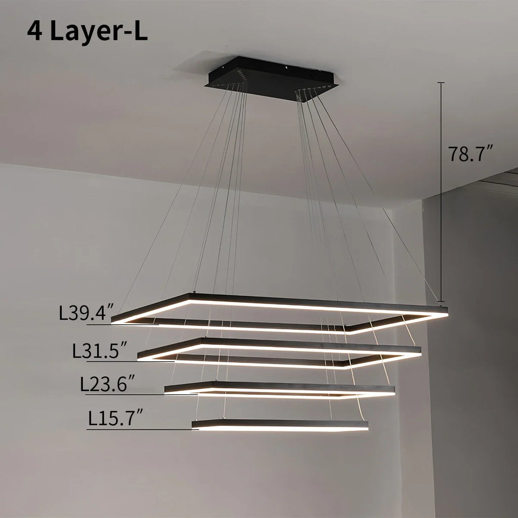 Modern Black Tiered Rectangular Chandelier