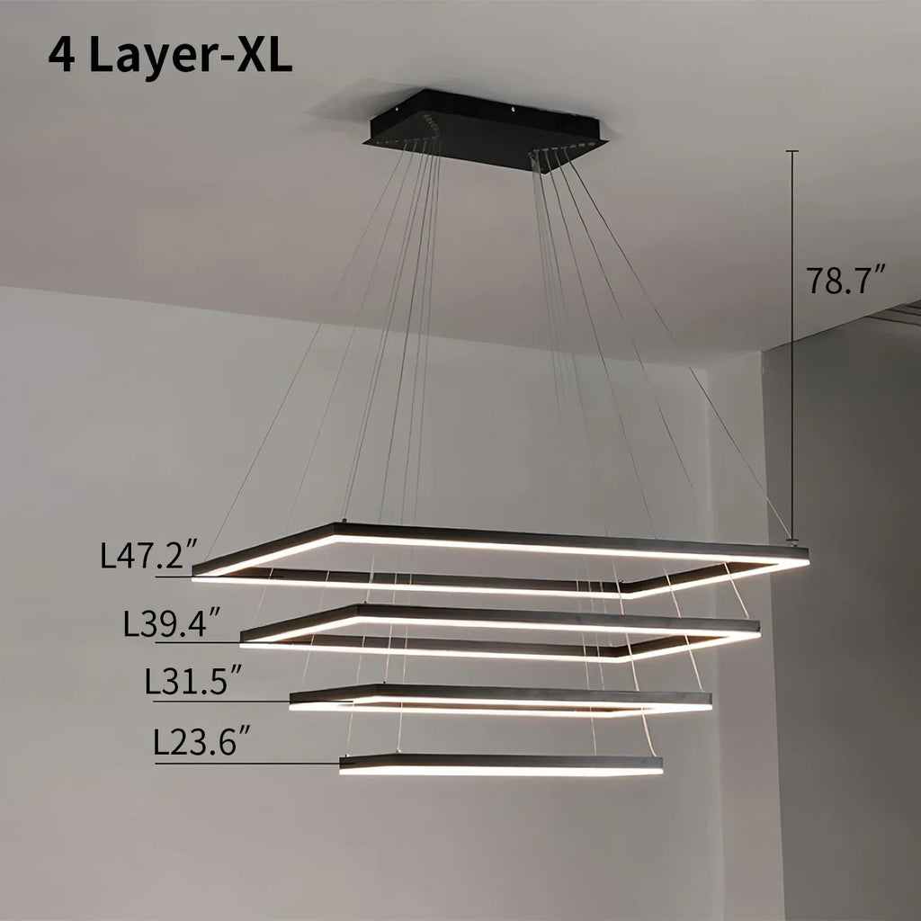 Modern Black Tiered Rectangular Chandelier